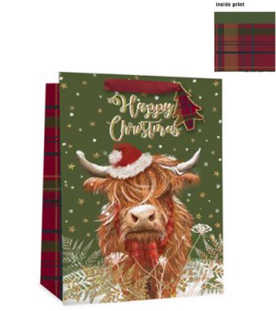 6x Extra Large Christmas Gift Bag with Inside Print - Highland Cow Design