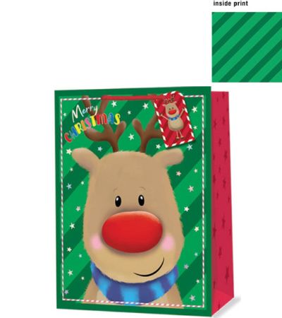 6x Extra Large Christmas Gift Bag with Inside Print - Rudolph Design