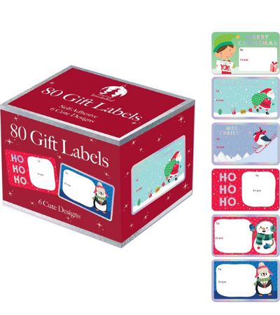 Festive Wonderland - 80x Silver Foil Adhesive Gift Labels, Cute Designs | X9600A