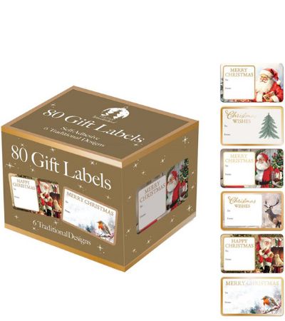 Festive Wonderland - 80x Gold Foil Adhesive Gift Labels, Traditional | X9601A