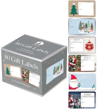 Festive Wonderland - 80x Silver Foil Adhesive Gift Labels, Assorted Designs | X9602A