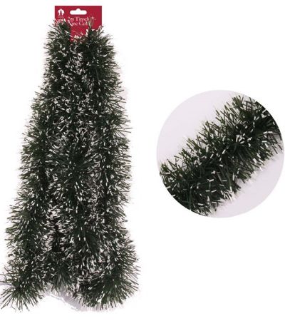 Festive Wonderland 2m Christmas Tinsel - Fine Cut Green Snow Tipped | X9808A