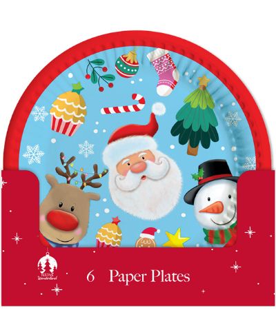 6 Pack Paper Christmas Party Plates - Kids Christmas Design