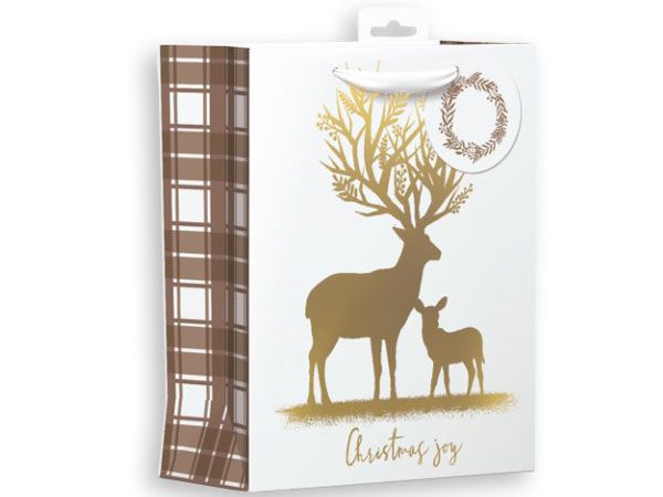 6x Giftmaker Large Christmas Gift Bag - Gold Stag | XAMGB42L