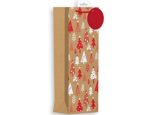 6x Giftmaker Christmas Bottle Bag - Kraft Trees | XAMGB65B