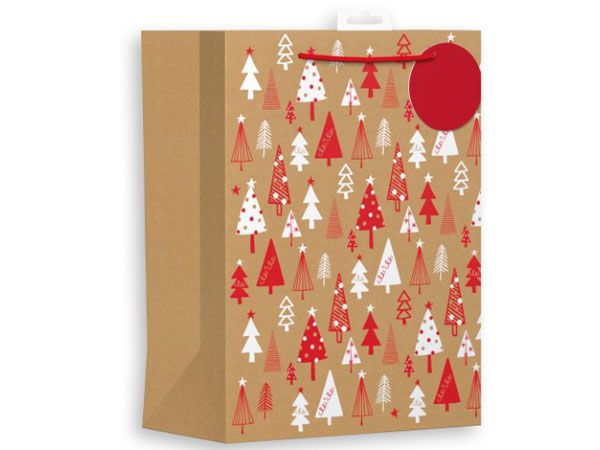 6x Giftmaker Large Christmas Gift Bag - Kraft Trees | XAMGB65L