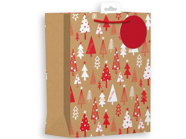 6x Giftmaker Medium Christmas Gift Bag - Kraft Trees | XAMGB65M