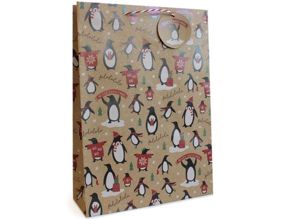 12x Extra Large Christmas Gift Bag - Kraft Penguin Design | XB0112XL/FSC