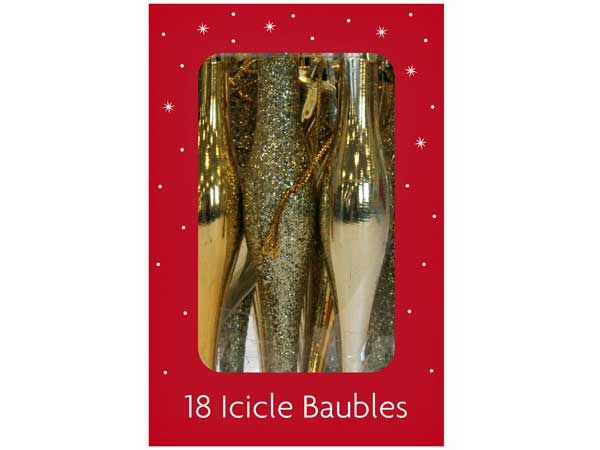 Festive Wonderland 18 Shatterproof Icicle Baubles - Gold | XD0193