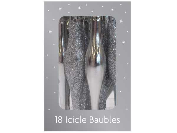 Festive Wonderland 18 Shatterproof Icicle Baubles - Silver | XD0202