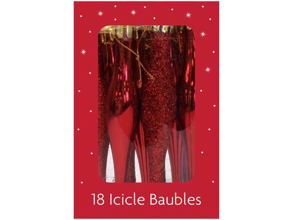 Festive Wonderland 18 Shatterproof Icicle Baubles - Red | XD0331