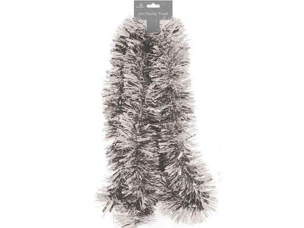 Wholesale Christmas Tinsel | 2m Chunky Silver | Bulk