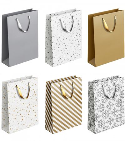 12x Large Gift Bag - Assorted Gold & Silver Pattern Designs | P1911