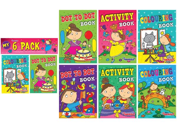 6x Squiggle 6pk A6 Colouring & Activity Books For Girls | P2203