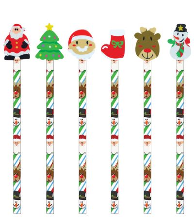 Eraser Topped Festive Christmas Pencil, Assorted Picked At Random