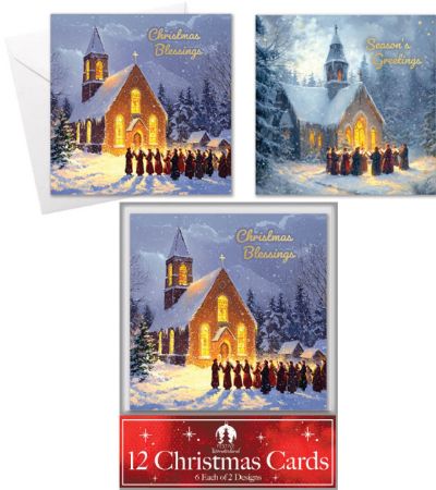 Festive Wonderland 12pk Square Christmas Cards - Religious Church Design