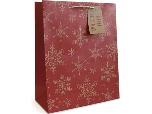 12x Large Christmas Gift Bag - Kraft Snowflakes Design